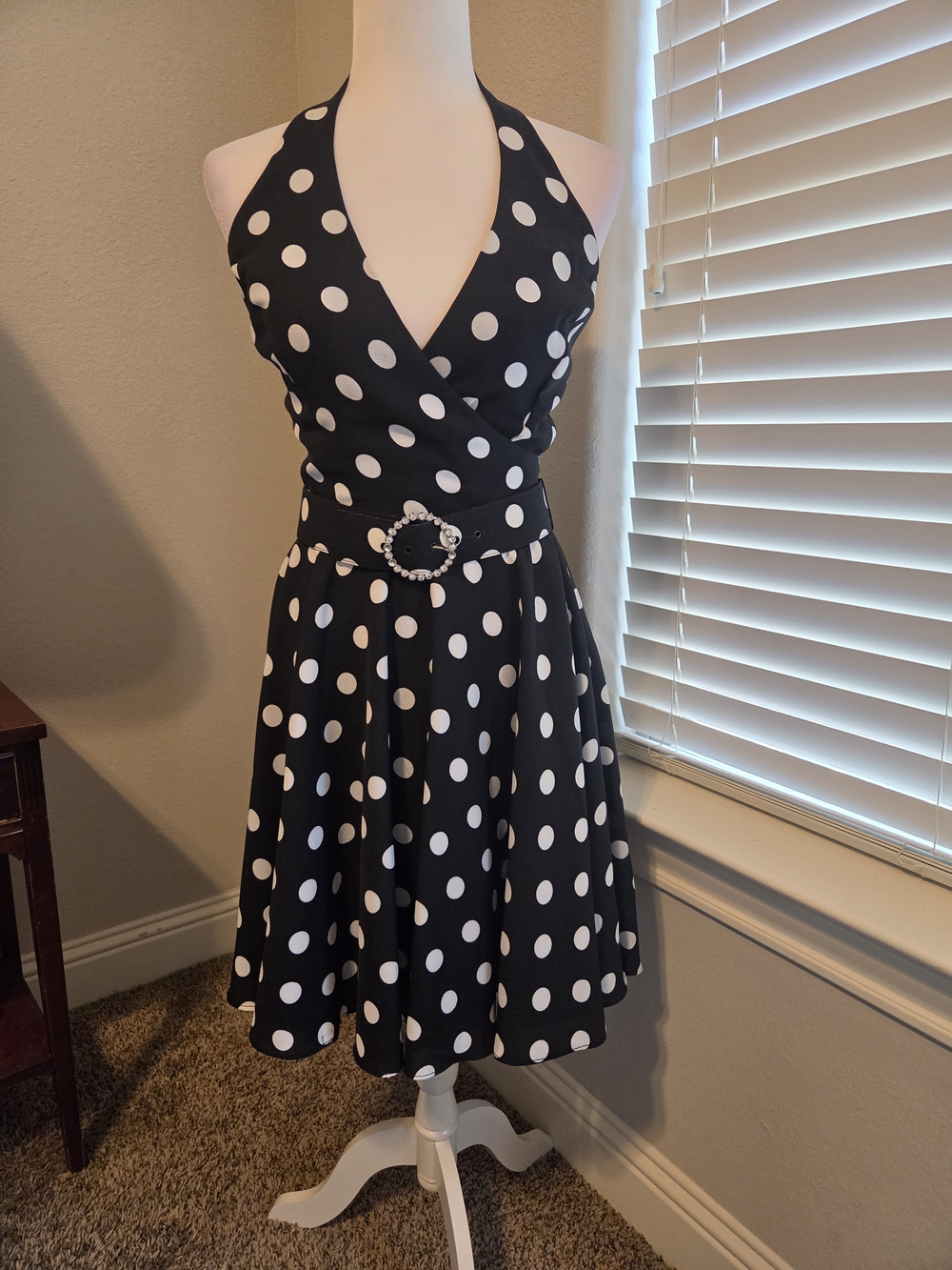 Alex Evenings Black & White One-Shoulder Polka Dot Fit-and-Flare Dress